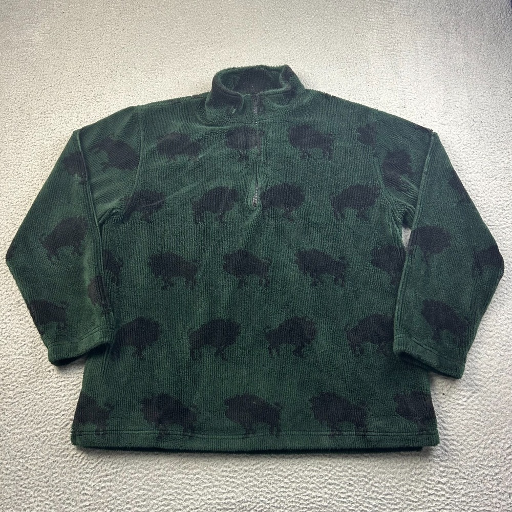 True Grit Buffalo Fleece Pullover Mens Green All Over Print Quarter Zip Jacket L